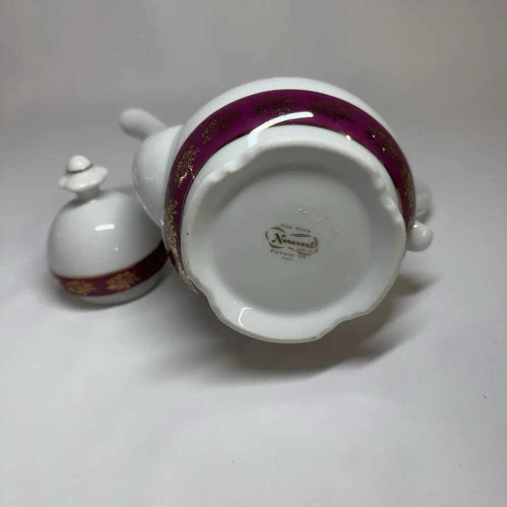 Vintage Nasco 40th Anniversary Fine China Tea Set 3pc White Gold Red Roses Japan